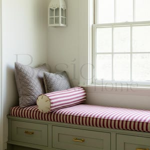 2” Thick Striped Linen Bench Cushion, Custom Bay Window Seat Cushion, Kallax Bench Cushion image 4