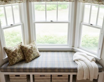 Trapezoid Custom Shape Tartan Cushions, Tartan Custom Bay Window Cushion, Trapezoid Bench Cushion, Custom Size Window Bay Cushion