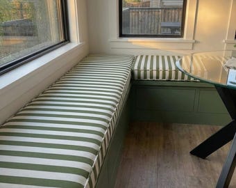 2" Thick Striped Bench Cushion: Custom Size Window Seat Cushion, Custom Linen Bench Cushion