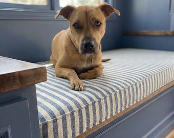 2" Thick Striped Linen Bench Cushion, Custom Window Seat Cushion, Custom Indoor Linen Cushion, Custom Size Seat Cover