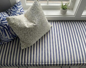 2” Thick Striped Linen Bench Cushion, Custom Bay Window Seat Cushion, Kallax Bench Cushion