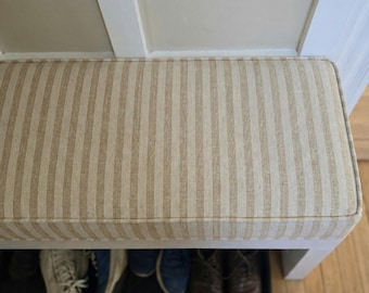 2" Thick Striped Linen Hallway Cushion, Custom Linen Bench Cushion, Linen Bench Cushion With Foam,  Washable Floor Cushion