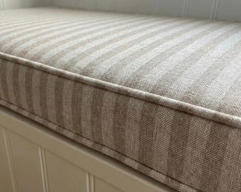 2" Thick Striped Linen Custom Bench Cushion Indoor, Washable Linen Floor Cushion, Window Seat Cushion, Linen Nook Cushion, Kallax Cushion