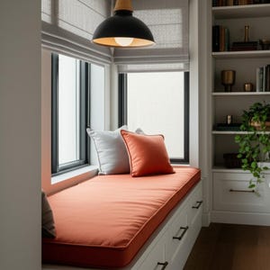 2 &quot;dickes kundenspezifisches Leinenfenster-Sitzkissen, Leinen-Bankauflage, roter und natürlicher Bezug, auf Bestellung Kallax-Kissen, waschbare Innenmatte