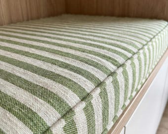 2" Thick Striped Linen Hallway Cushion, Custom Linen Bench Cushion, Linen Bench Cushion With Foam,  Washable Floor Cushion