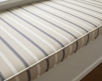 2" Thick Striped Custom Bench Cushion Indoor, Floor Cushion, Window Seat Cushion, Ikea Nook Cushion, Kallax Cushion, Farmhouse Linen Cushion