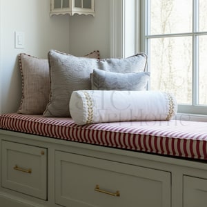 2” Thick Striped Linen Bench Cushion, Custom Bay Window Seat Cushion, Kallax Bench Cushion image 3