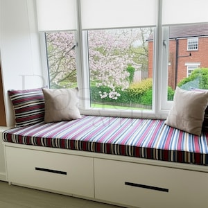 2” Thick Bench Cushion with Piping, USA Duty-Free Custom Window Seat Pad, Washable Vibrant Kallax Cushion, Custom Indoor Bench Cushion