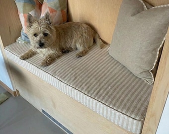 2" Thick Striped Linen Custom Bench Cushion, Washable Floor Cushion, Window Seat Cushion, Kallax Cushion, Bench Cushion with Piping