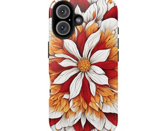 Floral iPhone Case: Red, White, and Gold Flower Design