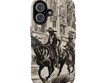Wild West Cowboys Phone Case: Retro Black and White Drawing