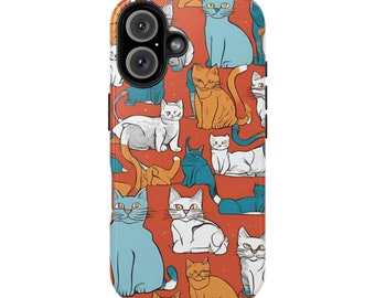 Colorful Cat Pattern Tough Phone Case: Cute and Fun Style, iPhone 14 Pro Max Protection, Colorful iPhone 12 11 Pro Cover, Cat Lover Gift,