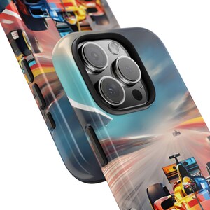 Etui na telefon z motywem samochodu wyścigowego Formuły 1: dynamiczny, kolorowy design zdjęcie 2