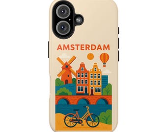 Amsterdam Collage Phone Case: Dutch Canal, Windmill, Bicycle - Travel Gift