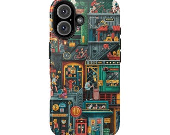 Vibrant Cityscape Phone Case: Urban Sketching, Durable Lexan Plastic
