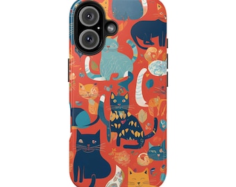 Colorful Cats Patterned Phone Case: iPhone 14 Pro, 13 Pro Max