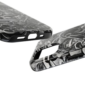 Funda para iPhone con paisaje urbano abstracto: ondas artísticas en blanco y negro imagen 4