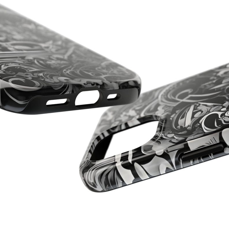 Funda para iPhone con paisaje urbano abstracto: ondas artísticas en blanco y negro imagen 4