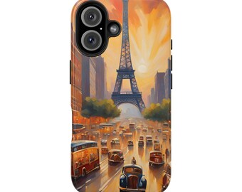 Paris Sunset Eiffel Tower Phone Case: Vintage Streetscape Design