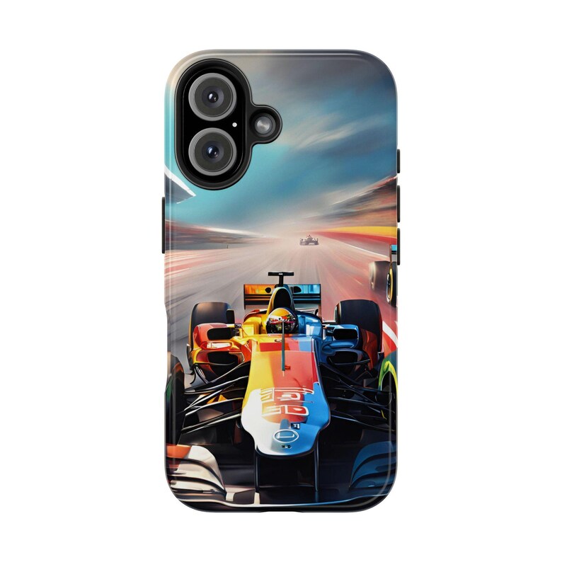 Etui na telefon z motywem samochodu wyścigowego Formuły 1: dynamiczny, kolorowy design zdjęcie 1