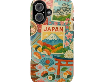 Japan Collage Phone Case: Mount Fuji, Sushi, and Cherry Blossoms