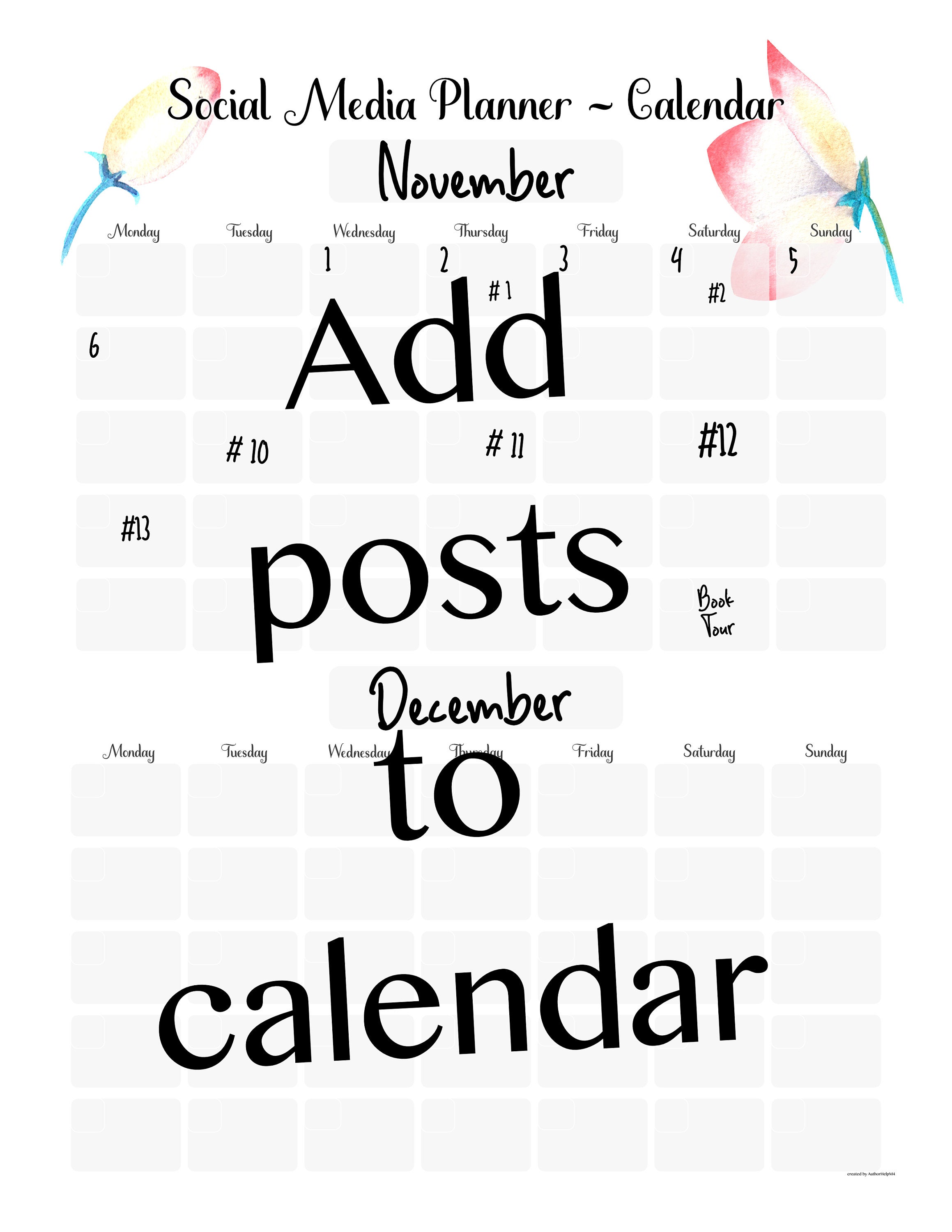 Book Launch Social Media Content Planner for Authors PDF Floral Social