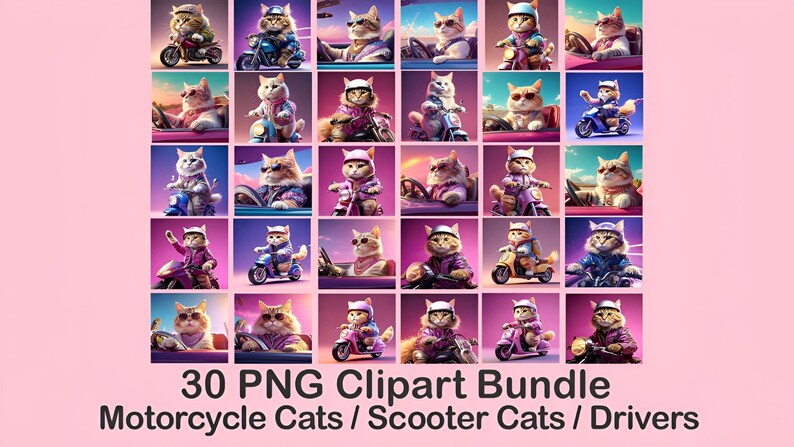 Cat Riders Clipart Bundle | Cute Cat Motorcycle and Scooter Pngs ...