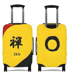 Zen Enso Luggage Cover – Bold Japanese Kanji Suitcase Protector, Black and Gold Travel Cover, Minimal Japan Spirit Design