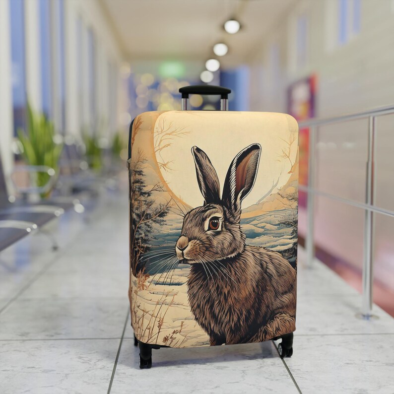 Luggage Cover, Winter Bunny Rabbit Travel Accessory, Art Nouveau Style ...