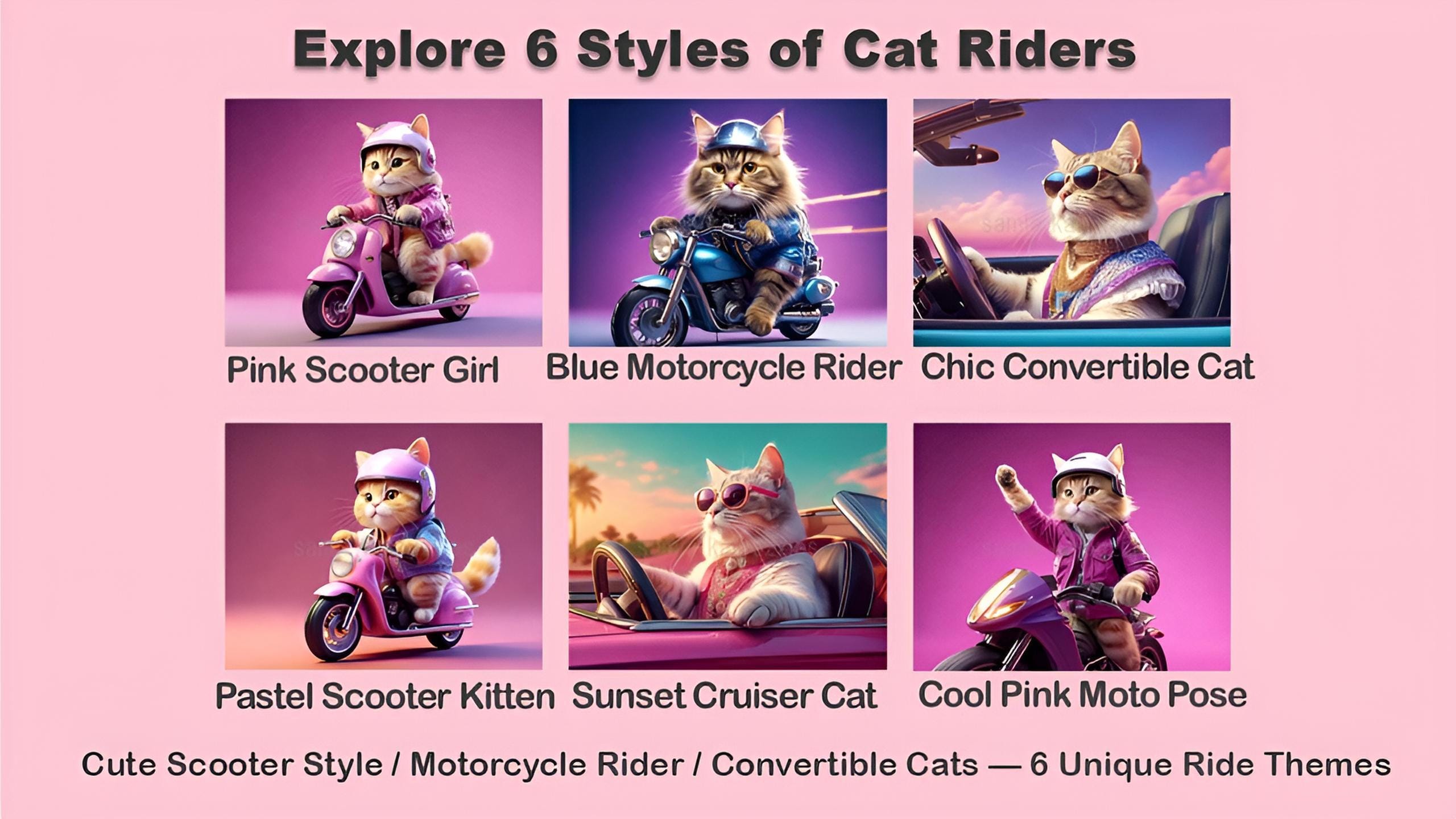 Kitty Rider Cat Riders Clipart Bundle | Cute Cat Motorcycle and Scooter Pngs ...