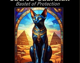 Bastet Guardian Cat Jigsaw Puzzle 120 252 500 Pieces – Egyptian Goddess Protector, Sacred Temple Scene, Stained Glass Art Gift