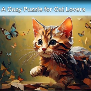 Warm Golden Kitten Jigsaw Puzzle | Cozy Cute Cat Artwork with Butterflies | 120, 252 or 500 Pieces | Relaxing Gift for Cat Lovers