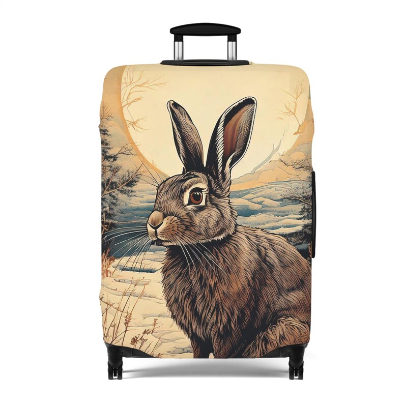Luggage Cover, Winter Bunny Rabbit Travel Accessory, Art Nouveau Style ...
