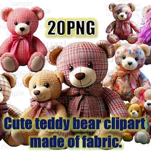 Schattige handgemaakte teddybeer PNG 20: Schattige clipartcollectie van stoffen teddyberen - perfect voor stickers en print voor babyproducten - nu te downloaden. Babyshowers, uitnodigingen, prints voor babyspullen.