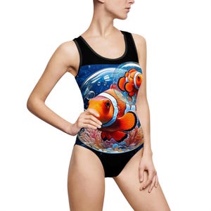 Women's Tropical Classic One Piece Swimsuit, Finding Nemo Inspired Swimwear, Cute Fish Design, Coral Reef Beachwear, Ocean Themed Swimwear