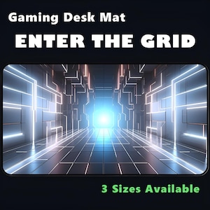 Futuristic Grid Gaming Desk Mat – Neon Tunnel Mouse Pad, Extended Size, Large Desk Mat, RGB Setup Aesthetic
