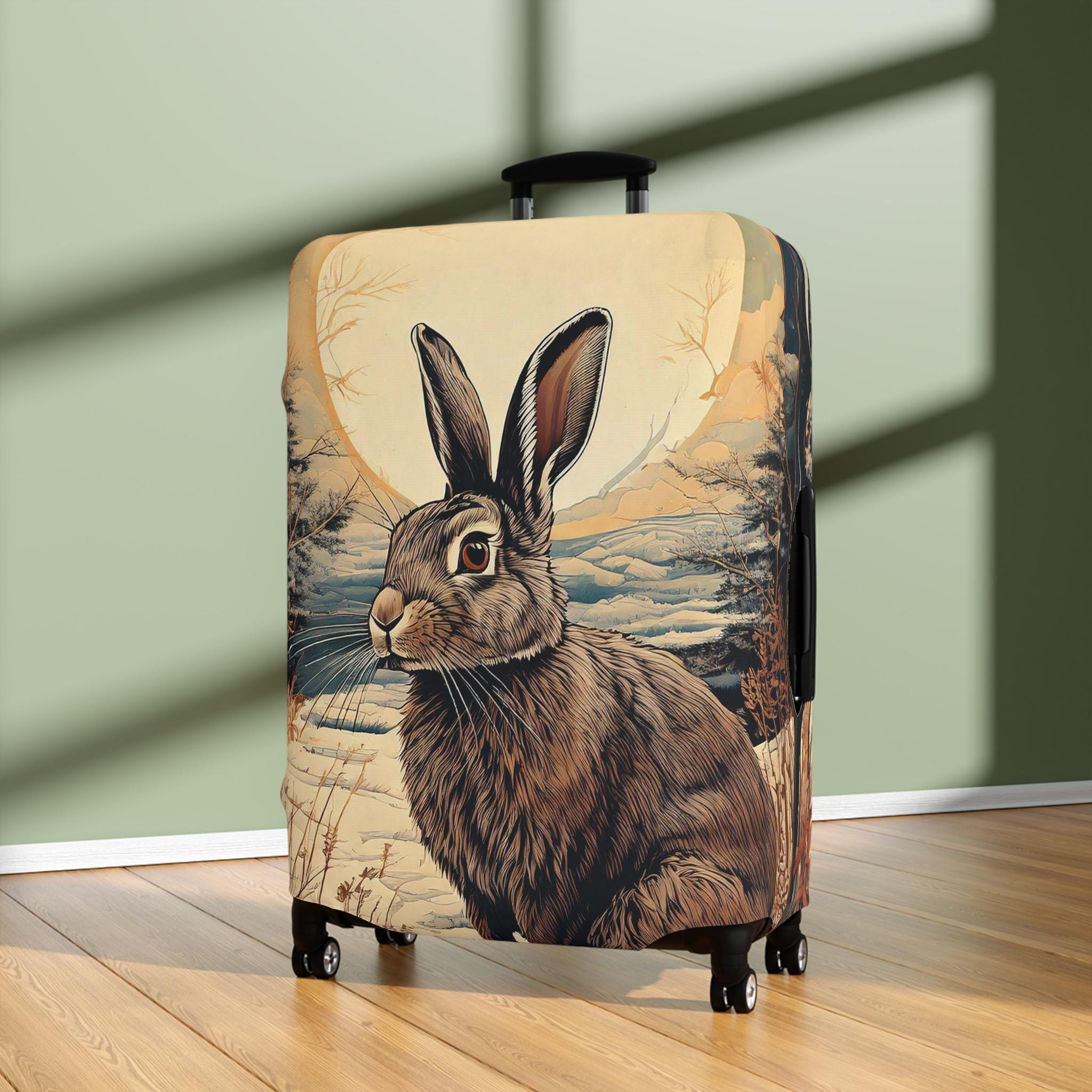 Luggage Cover, Winter Bunny Rabbit Travel Accessory, Art Nouveau Style ...