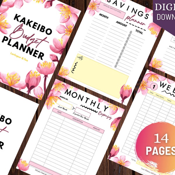 Kakeibo Budget Planner, Be More Conscious of Spending, Meet Saving Goals, Track Expenses, Pink Sakura Theme
