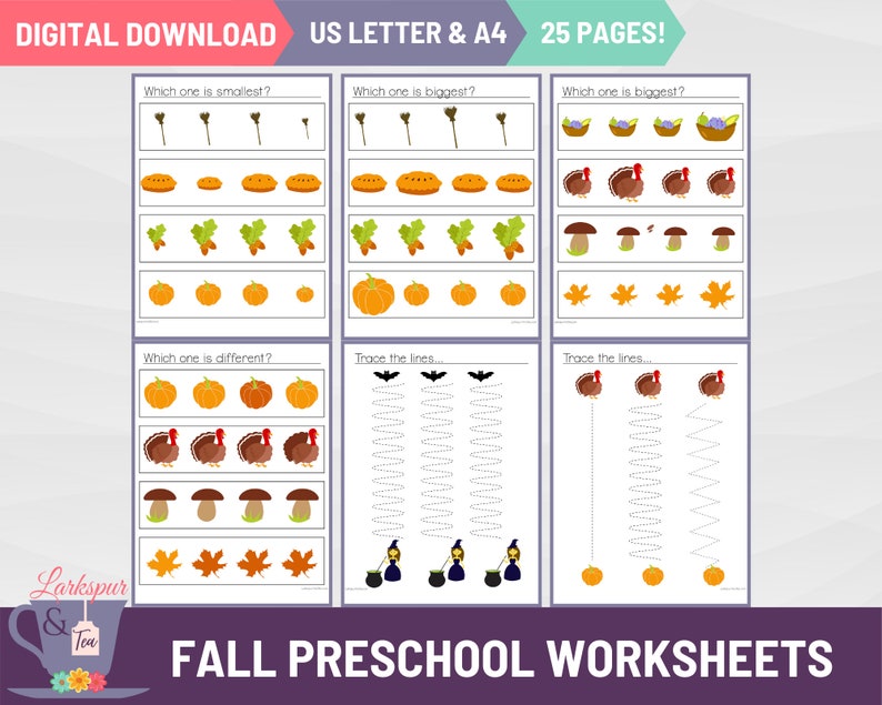 Fall Preschool Worksheets for Homeschooling and Autumn Fun | Etsy