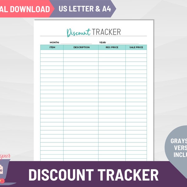 Discount Tracker Printable, Small Business Tracking and Planning, Turquoise and Black Business Planner