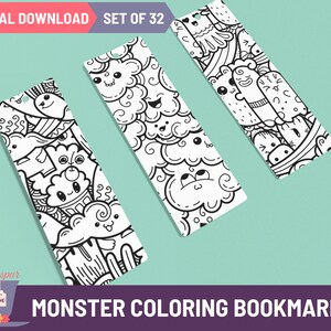 Mega Set of Doodle Monster Coloring Bookmarks, 32 Printable Monster ...