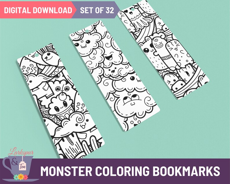 Mega Set of Doodle Monster Coloring Bookmarks, 32 Printable Monster ...