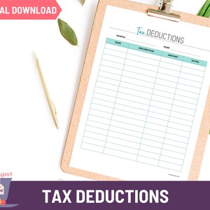 Tax Deductions Tracker Printable, Small Business Tracking and Planning ...