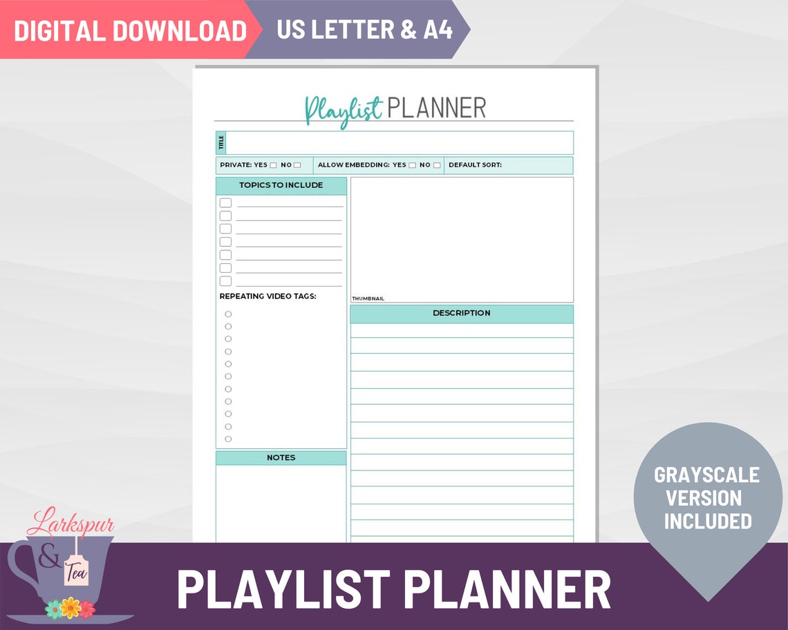 Playlist Planner Printable Facebook or Youtube Small - Etsy