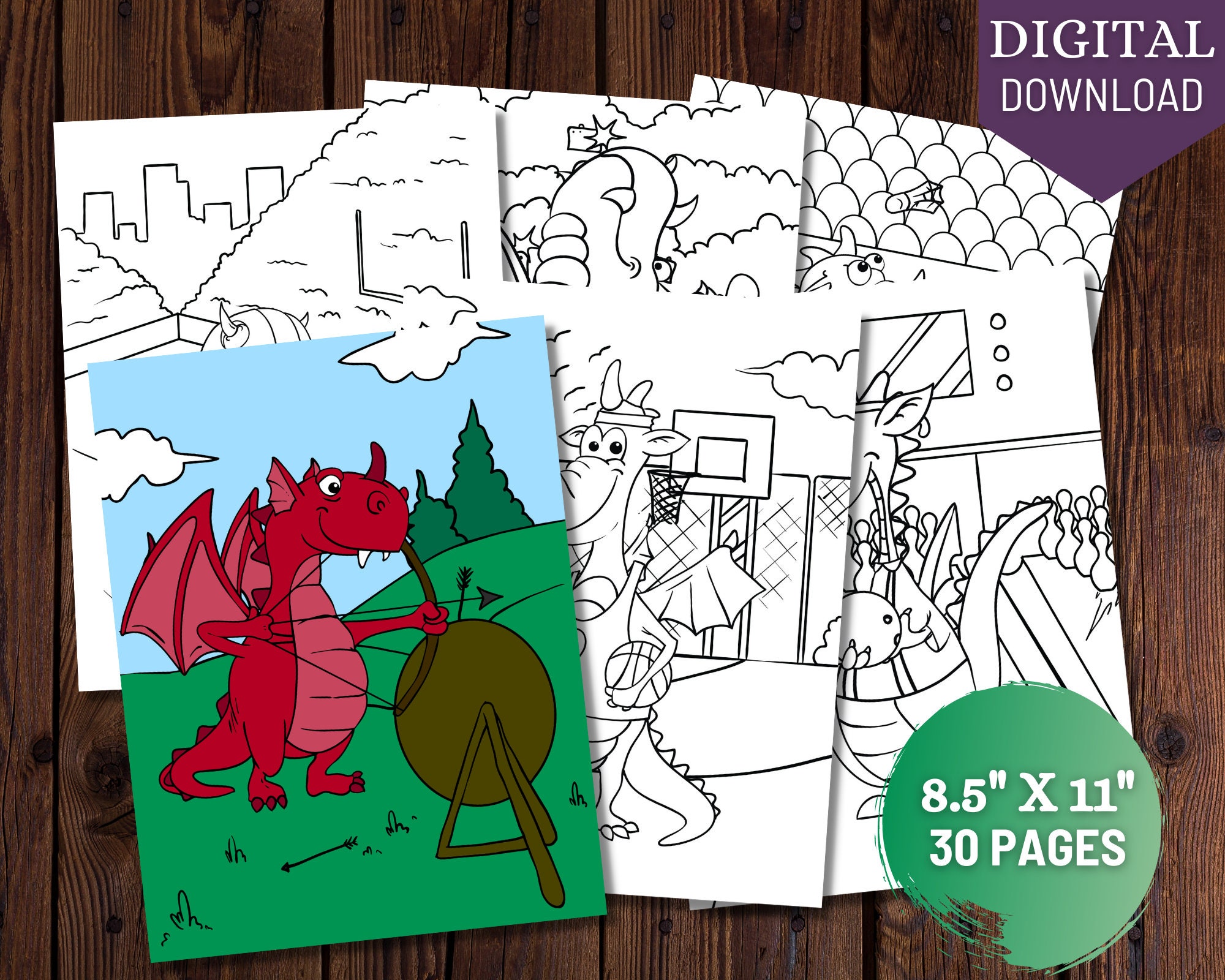 Dragons Playing Sports Printable Coloring Pages for Kids Dragon ...