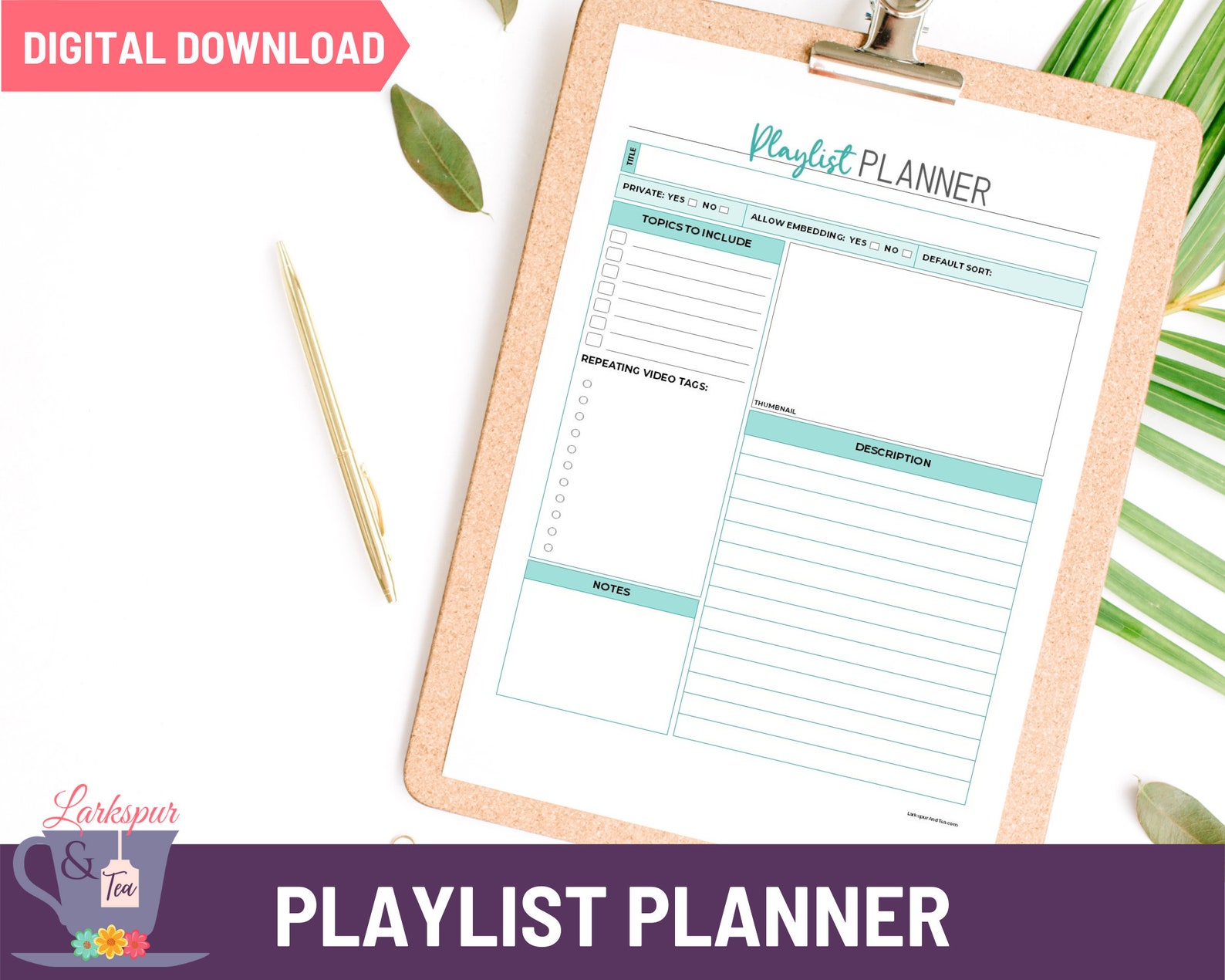 Playlist Planner Printable Facebook or Youtube Small - Etsy