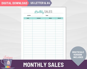 Monthly Sales Log Printable, Small Business Tracking and Planning, Turquoise and Black Business Planner