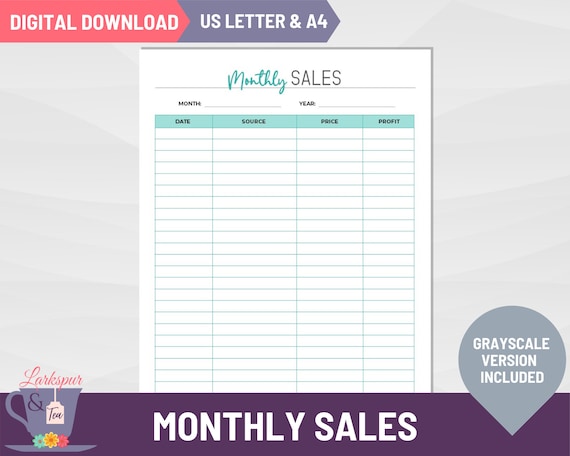 Monthly Sales Log Printable Small Business Tracking and | Etsy