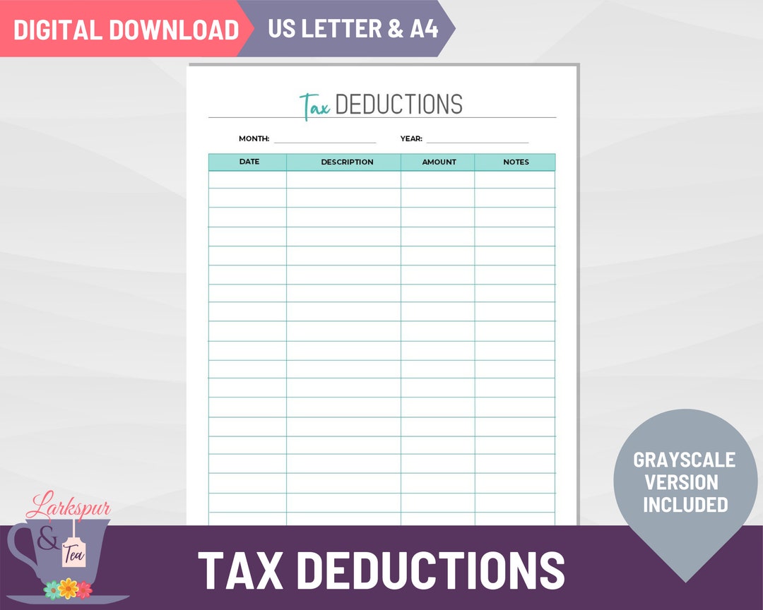 Tax Deductions Tracker Printable, Small Business Tracking and Planning ...