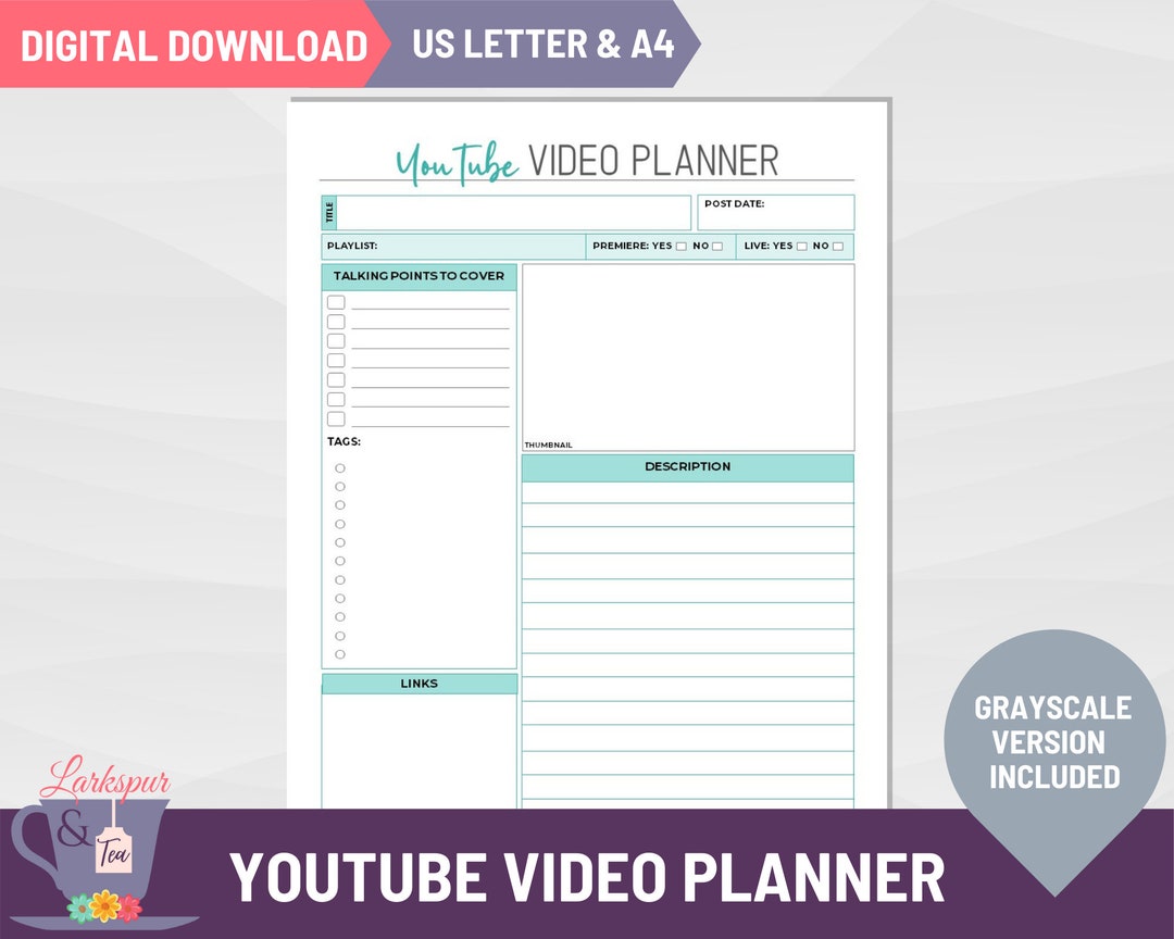Youtube Video Planner Printable Small Business Social Media - Etsy